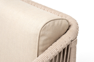 "Канны" кресло плетеное из роупа, каркас алюминий белый муар, роуп бежевый круглый, ткань бежевая 15052