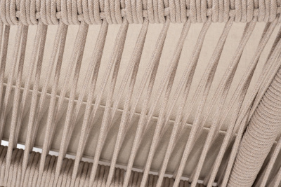 "Канны" левый модуль плетеный из роупа, основание дуб, роуп бежевый круглый, ткань бежевая 052