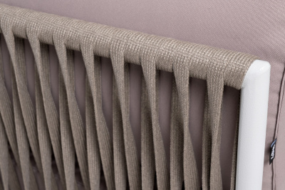 "Касабланка" левый модуль плетеный из роупа, каркас алюминий светло-серый (RAL7035) муар, роуп серо-коричневый 23мм, ткань бежевая 052